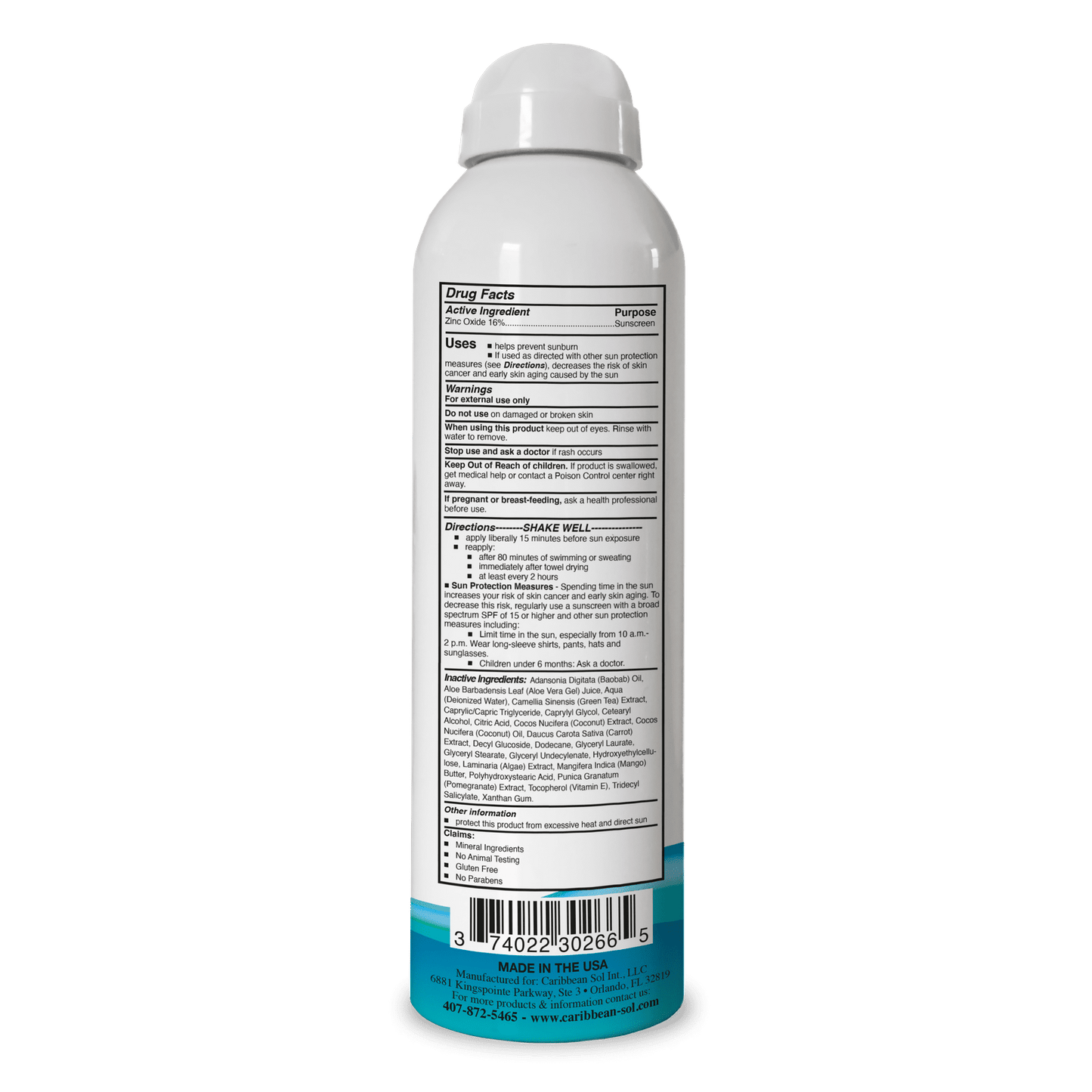 Caribbean Sol Natural Sunscreen Spray SPF 30